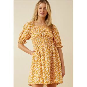 Hayden Milkmaid Floral Mini Dress Yellow Size1XL‎ Cottagecore Prairie Summer